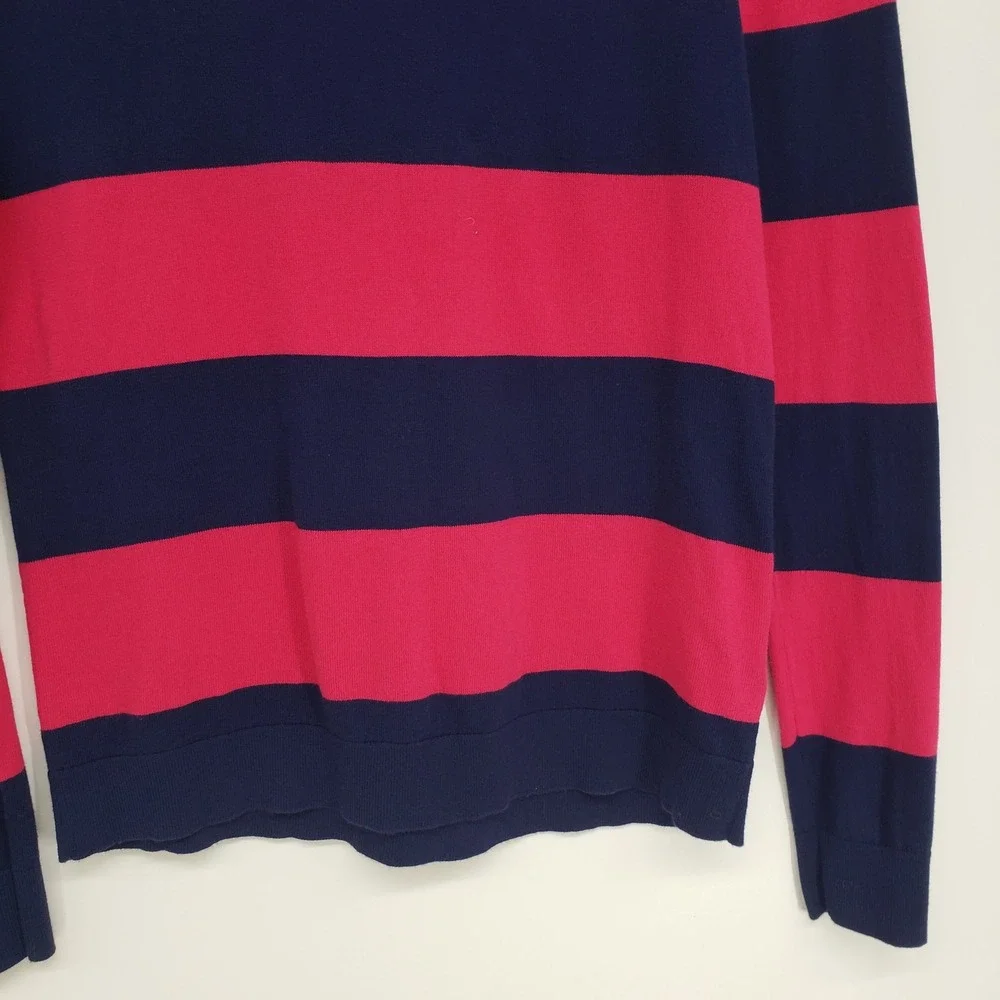 J Crew Striped Teddie Sweater Women XS Navy Red Cotton Crew Neck Long Sleeve